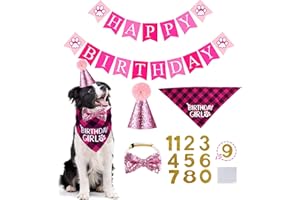 STMK Dog Birthday Bandana, Dog Birthday Party Set, Dog Birthday Girl Bandana Triangle Scarf with Cute Dog Birthday Number Hat Bowtie Dog Birthday Banner for Dog Birthday Party Supplies (Pink)