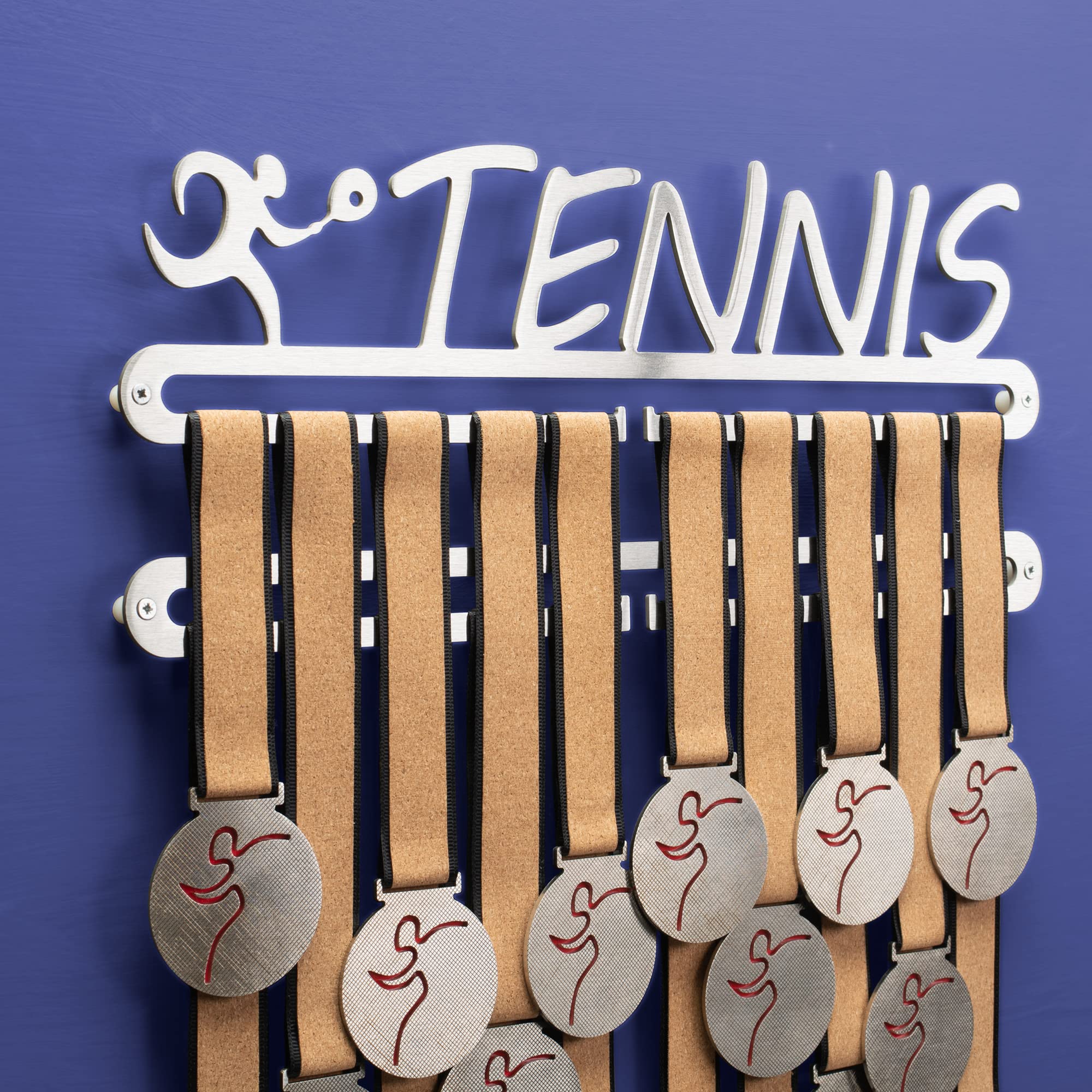Qthrone Tennis Medal Display Double hanger, Tennis Player Medal Holder, Brushed Stainless Steel Rack Medal