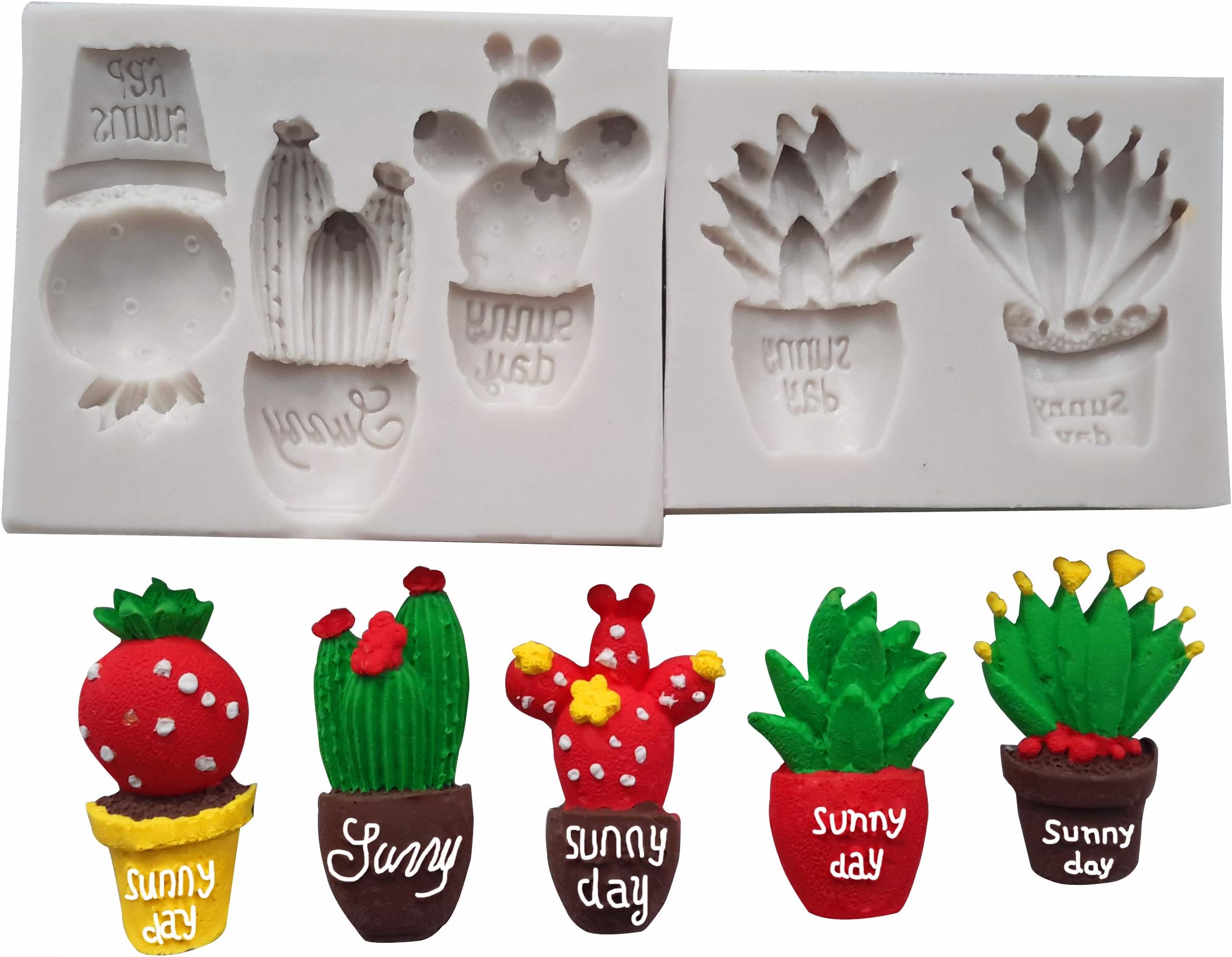 Wootkey Fondant Silicone Mold for Sugarcraft, Cake Border Decoration, Cupcake Topper, Polymer Clay, Crafting Moulds (2 cactus set)