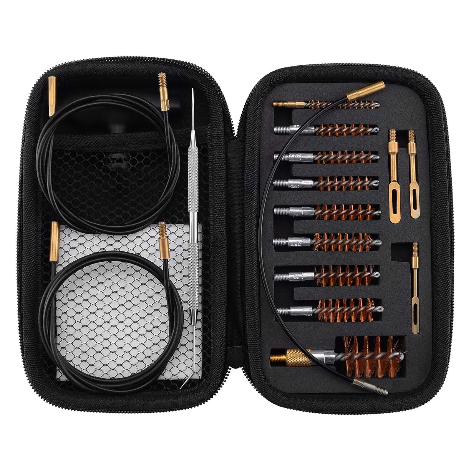 BOOSTEADY Gun Cleaning Kit .17 .22/.223/5.56MM .243 .280 .30 .357/9MM .40 .45 12GA Multi-Caliber Phosphor Bristle Bore Brushes with Flexible Threaded Bore Cleaning Coated Cables in Zippered Case
