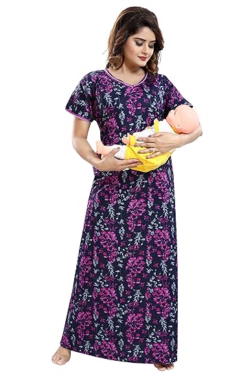 Women's Feeding/Maternity Cotton Nighty/Night Gown(Size:Free Length:55
