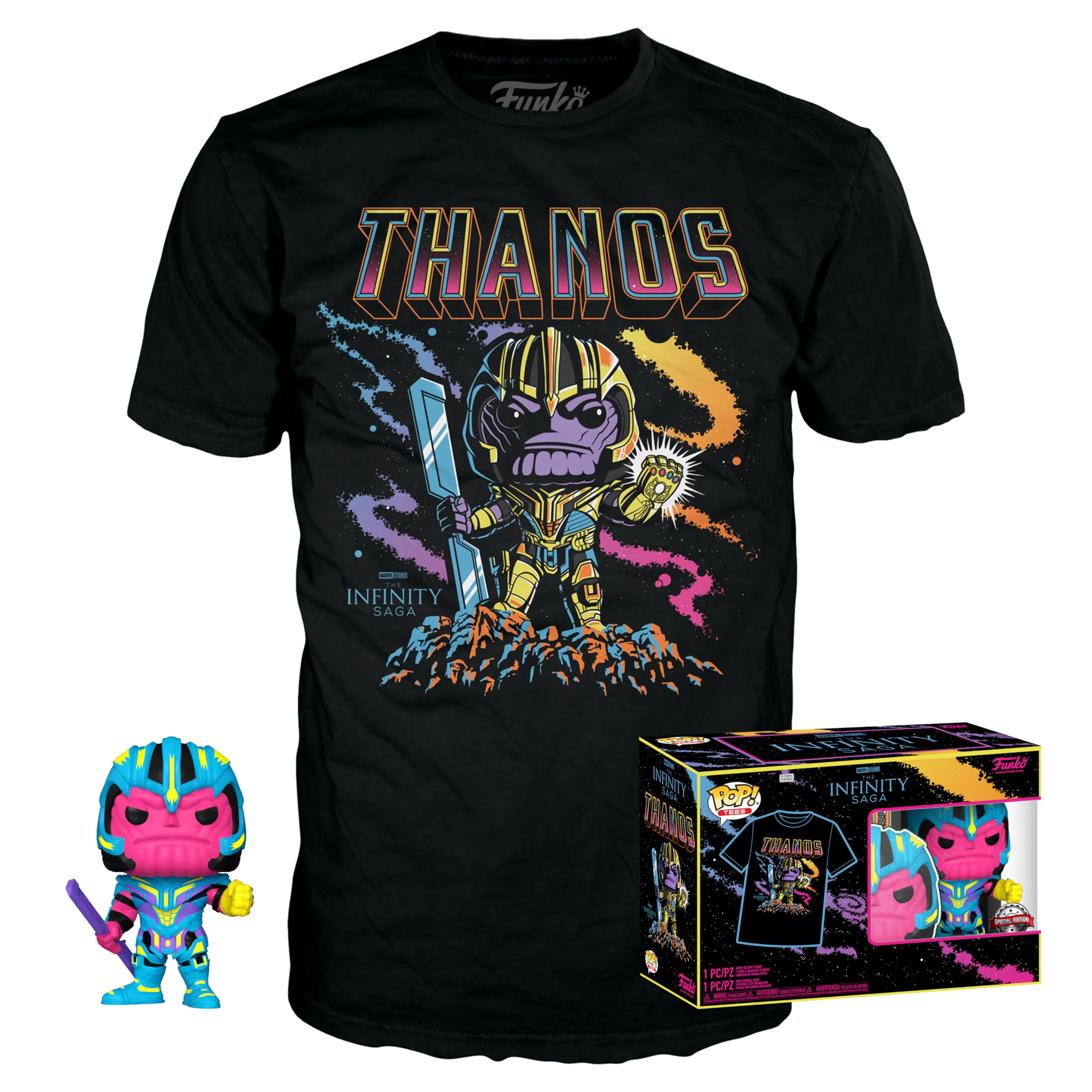 Funko POP! & Tee: Marvel - Thanos - (BKLT) - Small - (S) - T-Shirt - Clothes With Collectable Vinyl Figure - Gift Idea - Toys and Short Sleeve Top for Adults Unisex Men and Women - Movies Fans
