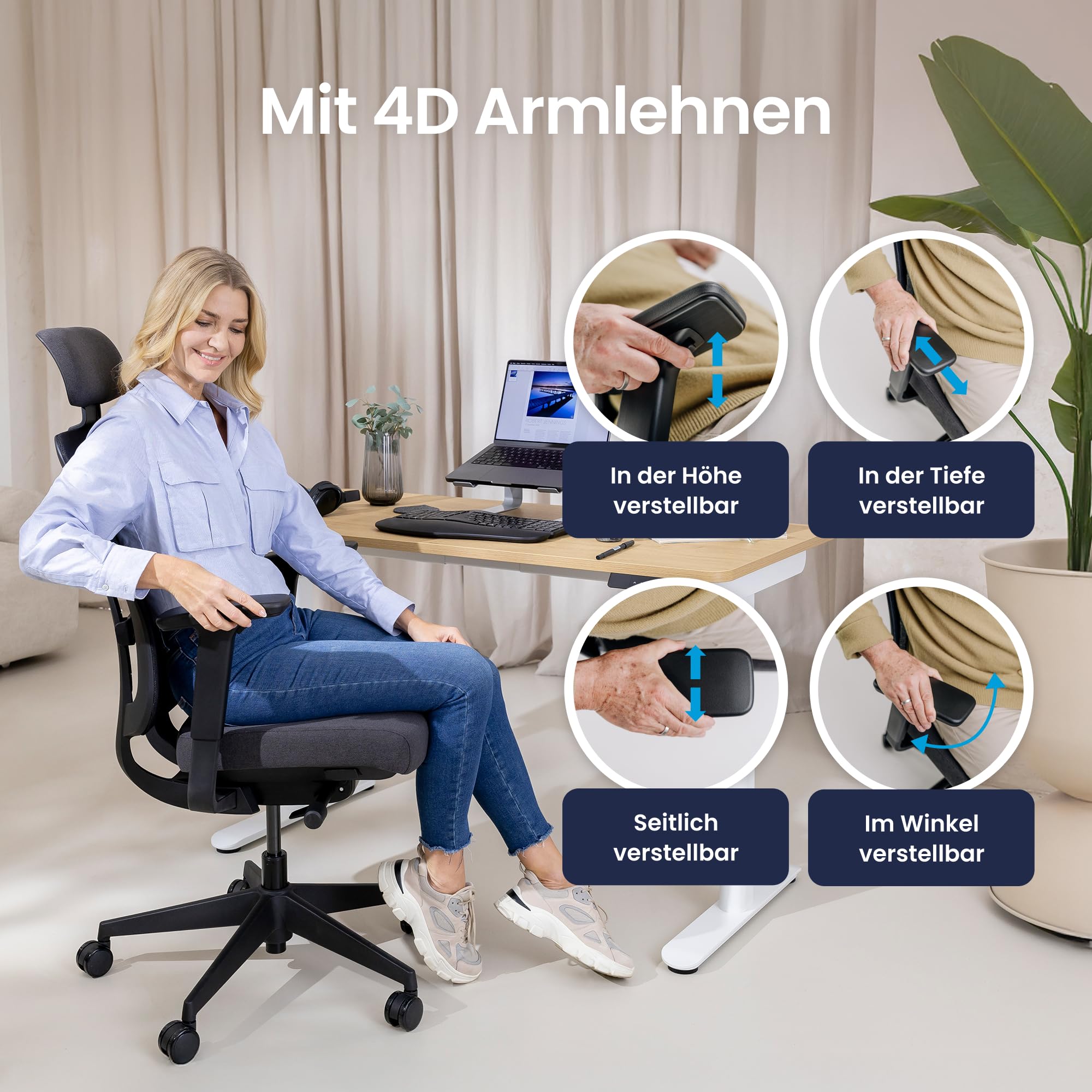 Ergotopia PureBack ergonomischer Bürostuhl – Schreibtischstuhl ergonomisch mit 4D-Armlehnen & Synchronmechanik – Bürostuhl ergonomisch Testsieger – Bequemer Büro Drehstuhl für gesundes Sitzen 6