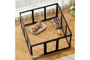 Jalove Clear Acrylic Dog Playpen Indoor, 12 PCS Plastic Puppy Playpen with Door, Cat Rabbit Ferret Pet Play Pen, Easy Assemble Dog Fence Crate Kennel Whelping Cage Enclosure for Small Dogs, Black