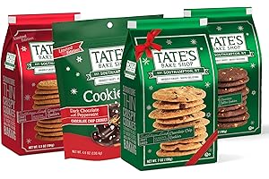 Tate's Bake Shop Holiday Cookies Variety Pack, Chocolate Chip, Toffee, and Gingersnap Cookies, plus Peppermint Bark, 4 Bags