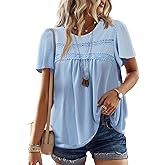 Falechay Womens Summer Tops Crewneck Short Sleeve Striped Shirts Casual Ribbed Blouses Flowy Hem Boho Clothing 2026