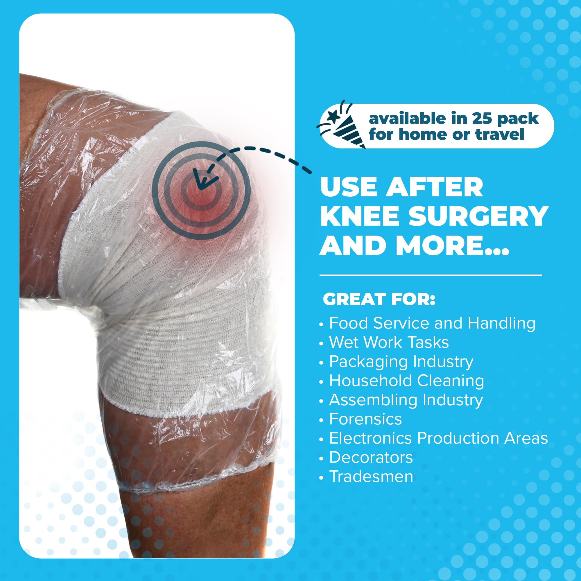 PICC Line Shower Sleeve Cover Protector- 25 Pack- Small arm- Knee Waterproof Broken Wound Elbow Surgery- Fits Circumference of 9 to 16 inches- Bandage