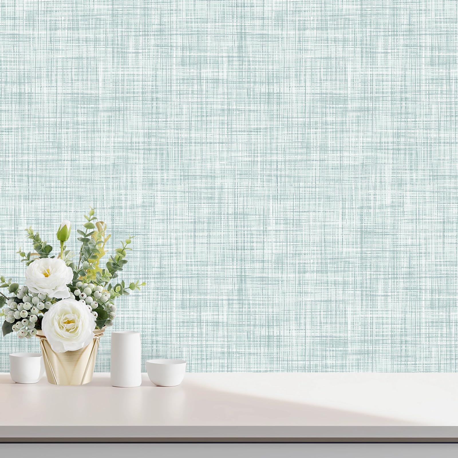 Photo 1 of Qianglive Light Green Grasscloth Wallpaper Peel and Stick Wallpaper Texture Contact Paper 17.3"x120" Vintage Wallpaper Removable Waterproof Wall Paper for Room Walls Cabinets Furniture Drawers Desk