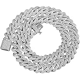 PY BLING Hip Hop Mens Full Iced Out 15mm 18K Golden/White Rose Golden Plated CZ Miami Cuban Link Chain Choker 18"-24" Necklace or 7.5"-8.5" Bracelet with Gift Box (WG,24)