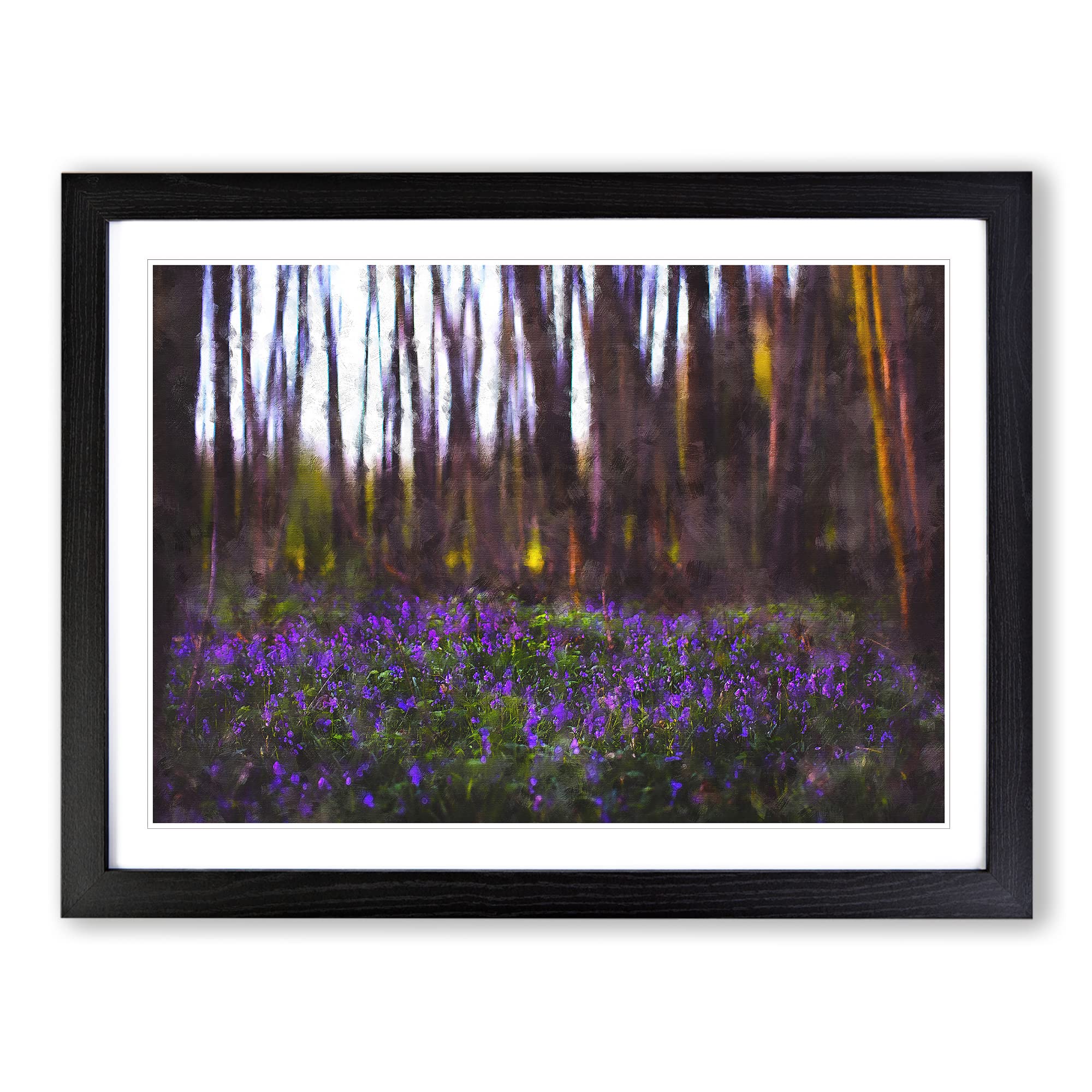 Bluebell Forest In Canterbury Painting Modern Art Framed Print | A3 Black Framed Wall Art | Ready to Hang | Modern Landscape Picture | Living Room Bedroom Lounge Office