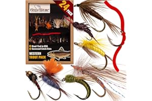 ROXSTAR LURES RoxStar Fly Fishing Shop | Proudly Hand Tied in The USA | Western Trout Fly Assortment | Top 24 Producing Trout Flies for The West | Gift Box Included | (24 Pack)