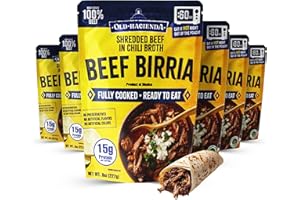 Old Hacienda Beef Birria | 100% Shredded Beef in Chili Broth | Fully Cooked & Ready to Eat | 15g Protein | No Preservatives, Artificial Flavors or Colors | BPA Free Pouch | Pack of 6-8 oz