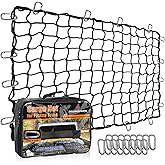 Seven Sparta 5’ x 7’ Bungee Cargo Net Stretches to 10' x 14' for Truck Bed, Pickup Bed, Trailer, Trunk, SUV with 16 Bonus D Clip Carabiners Car Organizer Net for Large Loads (Black, 5'x7')