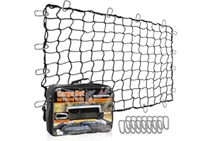 Seven Sparta 5’ x 7’ Bungee Cargo Net Stretches to 10' x 14' for Truck Bed, Pickup Bed, Trailer, Trunk, SUV with 16 Bonus D Clip Carabiners Car Organizer Net for Large Loads (Black, 5'x7')