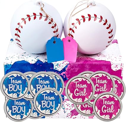 Amazon Com Gender Reveal Baseball Set 2 Balls Pink And Blue Exploding With Powder Plus 20 Pink Blue Baby Gender Voting Stickers Sports Outdoors