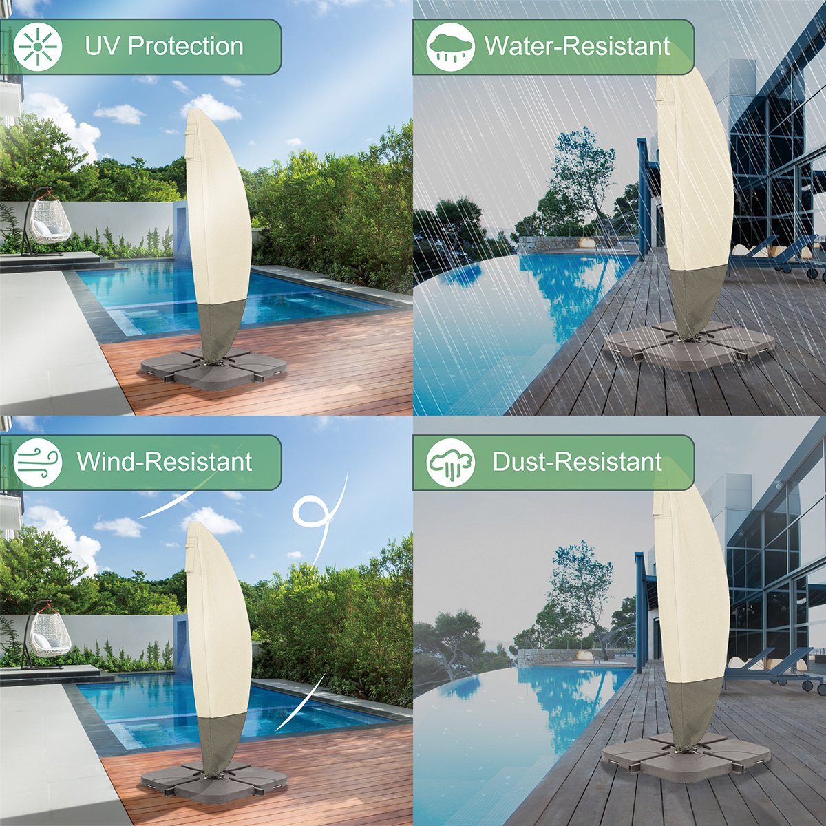 Phi Villa Heavy Duty Offset Patio Umbrella Canopy Cover Frame Cover Patio Furniture Accessories Umbrellas Shade