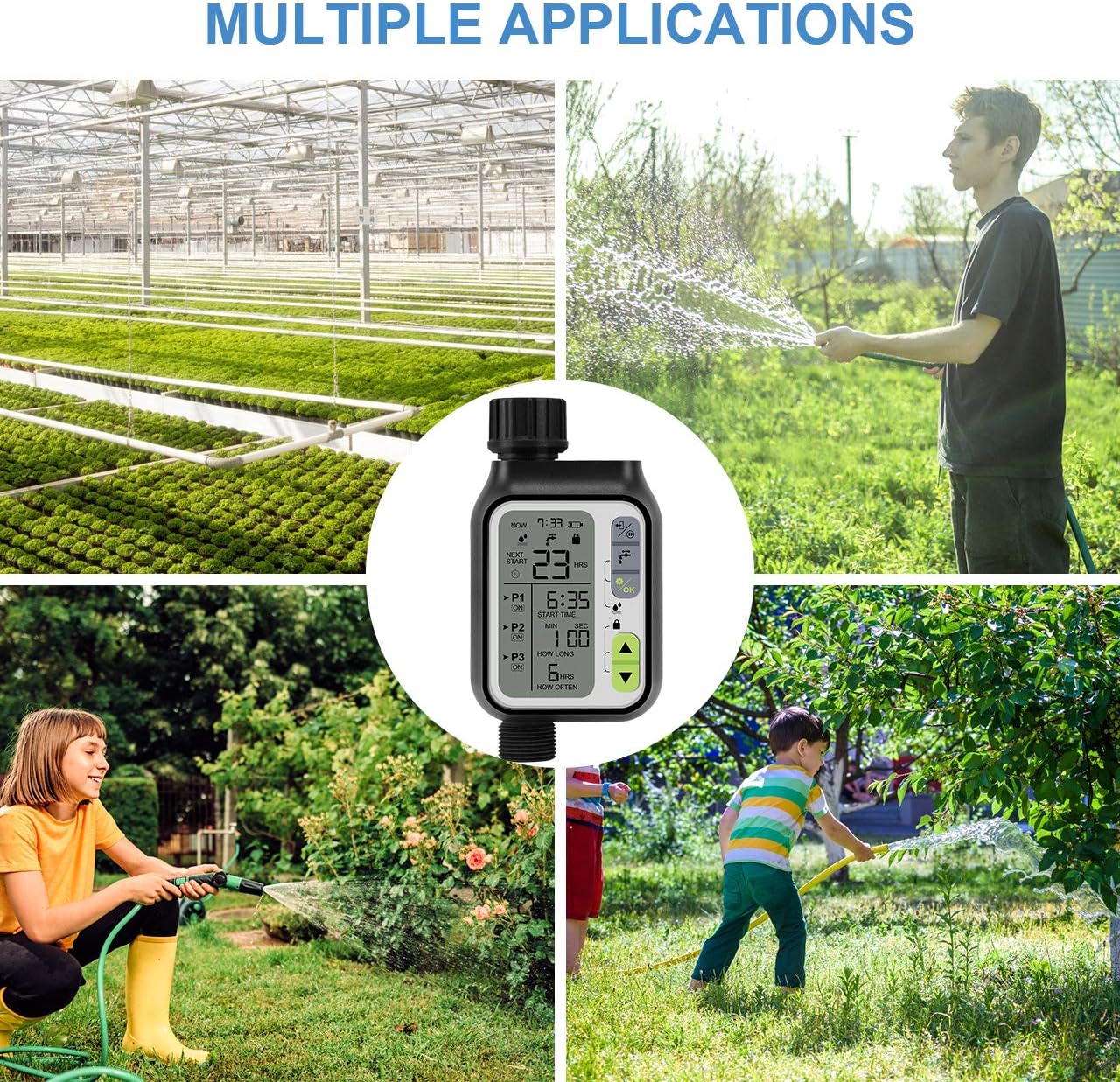 Bearbro Automatic Water Timer,3 Separate Irrigation Digital Programmable,Sprinkler Timer with Rain Sensor/Child Lock/Auto & Manual Watering Mode/IP65 Waterproof,Garden Lawn Hose Faucet Water Timer: Kitchen & Dining