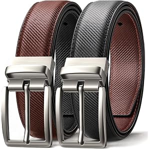 LMUGOOS Mens Reversible Leather Dress Belt, Adjustable & Cuttable (1 Piece)