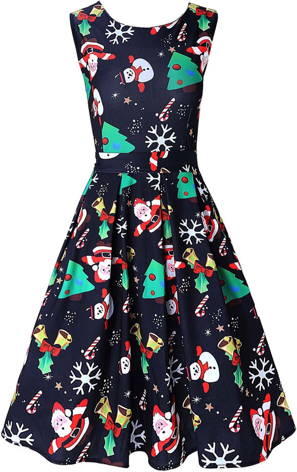 DREAGAL Women Sleeveless Fit and Flare Christmas Party Cocktail Dress with Belt