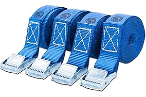 Bison Gear Tie Down Straps - UV Resistant Cargo Car Roof Rack Straps, 13ft 4m x 1in 25mm, 550lbs 250kg Break Strength, Cam Straps with Buckle (4 Pack, Blue)