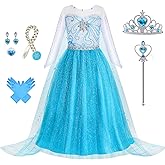StarRazzle Ice Blue Princess Dress Costume for Girls with 6-Piece Set Fantasy Queen Role Play Birthday Party Dress Up