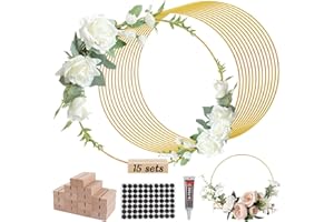 BIHAIT 15 Pcs 12Inch Metal Floral Hoop Wreath Centerpiece Table Decorations with 15 Pcs Place Card Holders, Gold Craft Hoop Rings for DIY Wedding Decorations, Wall Hanging Crafts, and Dream Catchers