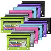 DoDoMagxanadu Binder Pencil Pouches, Pencil Pouch for 3 Ring Binder, Double Pocket Clear Window Pencil Case for Binder, Zippered Pencil Pouches with Rivet Enforced 3 Ring, 12 Pack