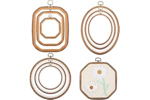 Qunclay 9 Pcs Large Embroidery Hoop Frame Decorative Imitated Wood Display Frame Circle Oval Octagonal Cross Stitch Hoop Ring for DIY Sewing Craft and Hanging Ornaments Decor (Mixed Shape)
