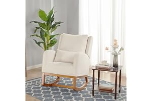 Iroomy Wooden Rocking Chair Nursery Rocking Chairs for Living Room, Nursery Glider Rocker Glider Chair for Nursery Chair for Baby/Kids Bedroom, Nursing Chair with High Backrest+2 Pockets(Beige)