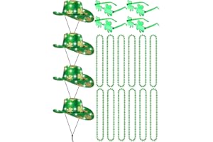 ShinyMatch 20 Pcs St. Patrick's Day Accessories Include Cowboy LED Light up Shamrock St Patrick's Hat Shamrock Sunglasses Green Shamrock Beads Necklace Party Supplies Irish Party Favors Cowboy Costume