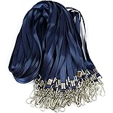 Beebel Navy Blue Lanyard Bulk Lanyards for Id Badges Flat Lanyard with Badge Clip Swivel Hook 50 Pack (Navy Blue)