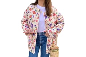 COZYPOIN Women Floral Printed Quilted Jacket Colorblock Lightweight Padded Jacket Puffer Coat Outwear