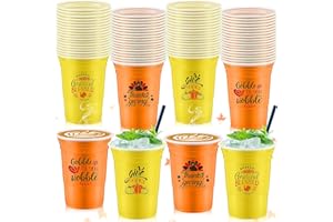 Jinei 100 Pcs Thanksgiving Cups Turkey Disposable Cups 16 oz Plastic Party Container Coffee Hot Cocoa and Hot Cold Drinks for Party Favors
