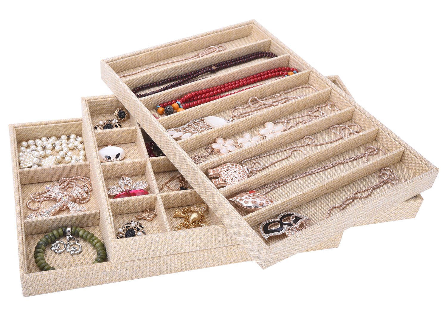 Autoark Sackcloth Stackable Jewelry Tray Showcase Display Organizer,Set