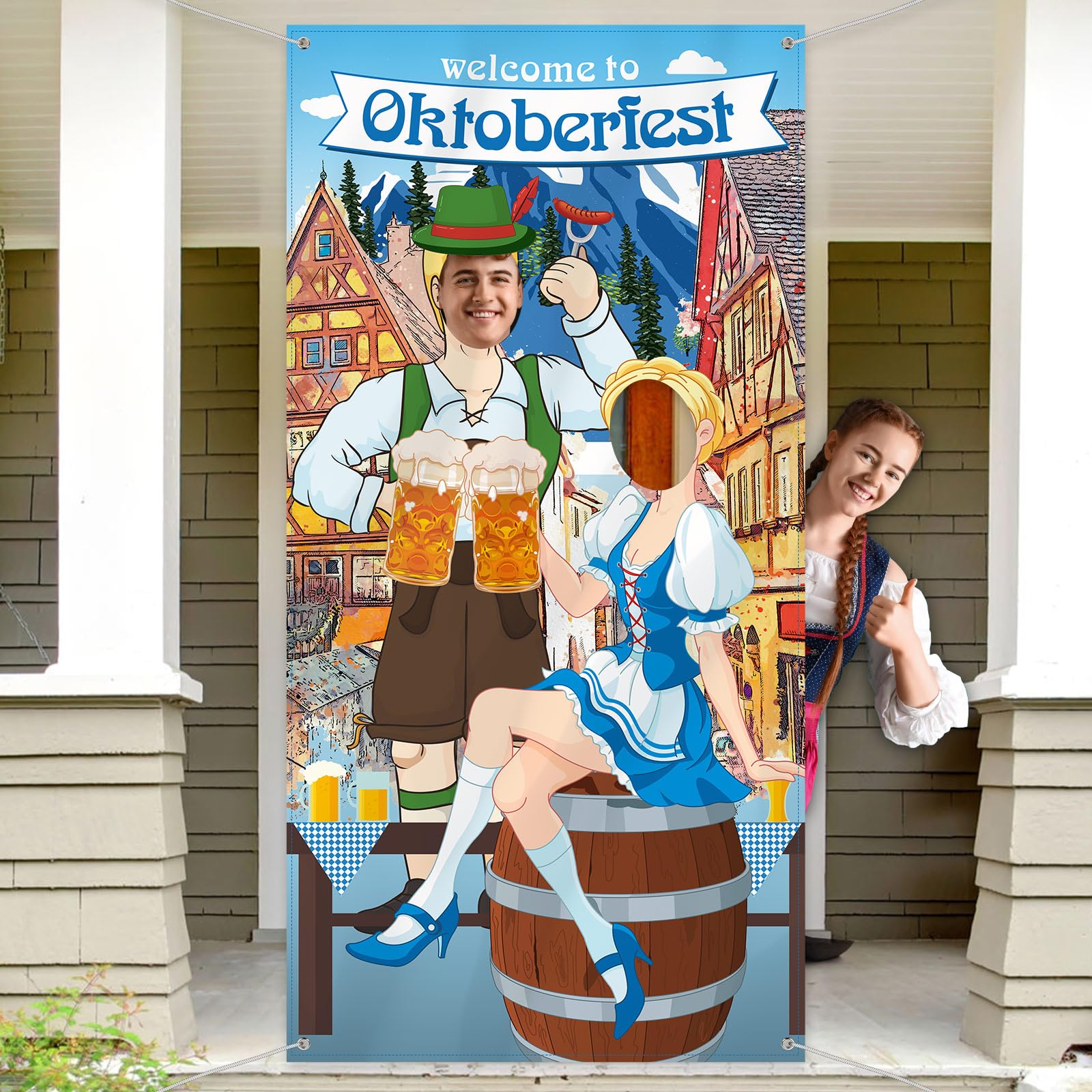 Blulu Oktoberfest Party Decorations Oktoberfest Photo Prop Giant Fabric Photo Booth Background Funny Games Supplies for Bavarian Beer Festival in The Style of an Festival, 6 x 3 ft