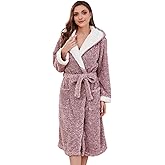 HEARTNICE Womens Hooded Plush Robes Soft Warm Long Bathrobe for Women Fluffy Winter Loungewear