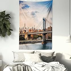 Ambesonne New York Tapestry, Manhattan Bridge and