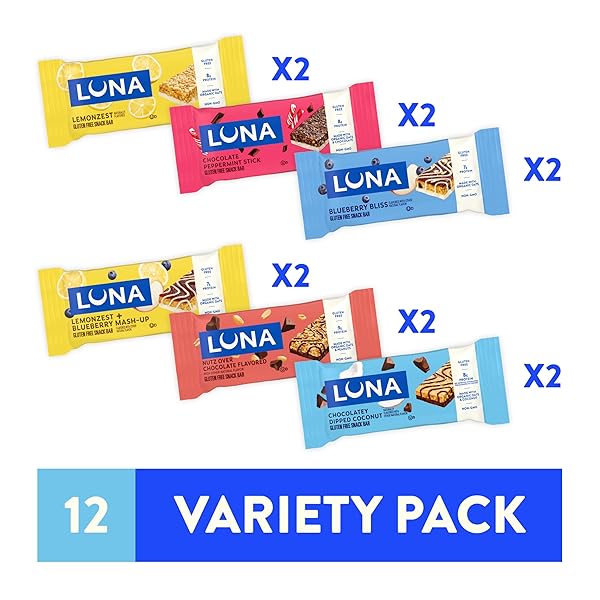 LUNA BAR – VARIETY PACK – 6 FLAVORS – GLUTEN FREE SNACK BARS – NON-GMO – PROTEIN BARS – MADE WITH ORGANIC OATS (12 PACK)