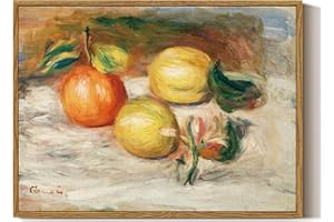ARPEOTCY Framed Canvas Wall Art, Vintage Still Life Wall Art Home Decor, Classical Rustic Farmhouse Lemons Orange Fruit Oil Painting for Kitchen, Dining Shelf Moody Decor, 12x16 inch