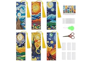 NEGEKFKX 6 Pcs Starry Sky Cross Stitch Bookmark Kit for Adult Beginners,Landscape Cross Stitch Kits 14 CT DIY Cross Stitch Kits Adult Stamped Bookmark Embroidery Bookmarks Kit
