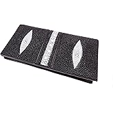 Pelgio Genuine Row Diamond Stingray Skin Checkbook Wallet Clutch Purse (Black)