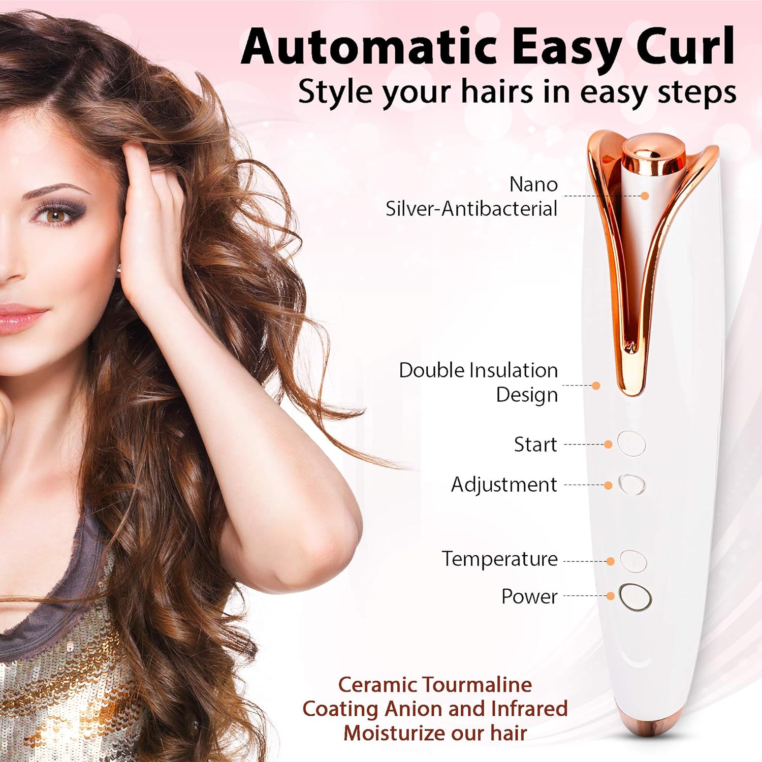 Automatic Cordless Hair Curler That Gives You Brilliant Beautiful Natural Curls, Light Weight Portable Curling Iron Allow You to Style Anytime Anywhere 4 Temperature Setting for Different hairstyling: Health & Personal Care