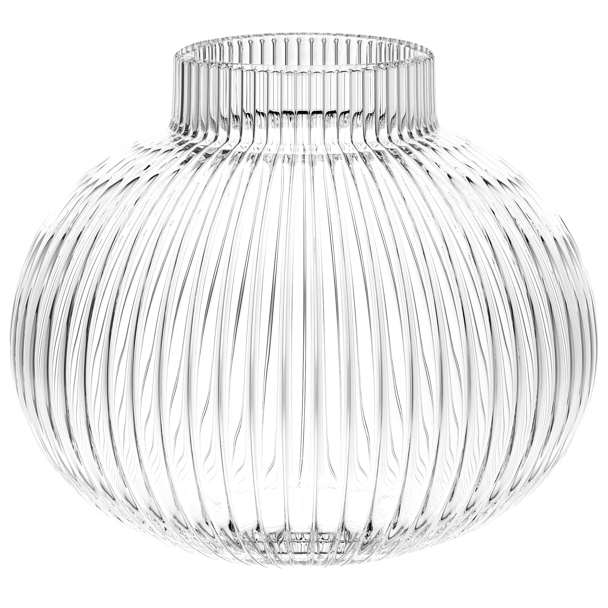 Photo 1 of YANWE1 Round Glass Vase, Flower Vases for Bouquet, Ribbed Glass Vases for Flowers, Small Clear Vase for Living Room, Office, Coffee Table, Shelf, Wedding, 6 Inches