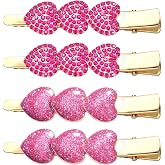 4PCS Valentine's Day Heart Hair Clips for Women Rhinestone Heart Hairpins Glitter Barrettes Enamel Hair Accessory Valentine's Day Gifts for Women