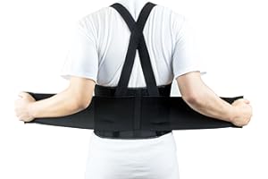 RK Safety RKBST11 Elastic Back Support Belt with Adjustable Shoulder Straps (2XL, Black)