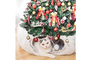 LUCKITTY Warm Fluffy Plush Cat Dog Tunnel Bed Under Christmas Tree Big Tube Playground Toys 3 FT Diameter Longer Crinkle Collapsible 3 Way, for Indoor Cat Kitty Kitten Puppy Rabbit Ferret White