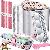 Tioncy 50 Pcs Mini Loaf Pans with Lids Spoons 6.8oz Rectangle Aluminum Foil Baking Pans Tins Containers Disposable Ramekins Baking Cups Muffin Cupcake Cups for Mini Cake Bread Loaf (Pink)