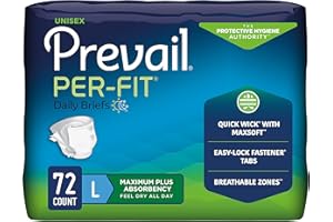 Prevail Proven | Large Per-Fit Incontinence Briefs with Tabs | Unisex | Maximum Plus Absorbency | Large, 18 Count (Pack of 4)