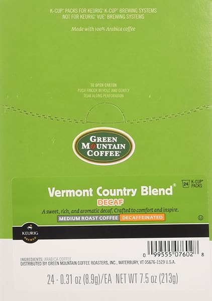 GREEN MOUNTAIN COFFEE VERMONT COUNTRY BLEND DECAF, K-CUP PORTION PACK FOR KEURIG BREWERS 24-COUNT
