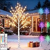 Outdoor Colorful Lighted Birch Tree for Easter Decoration 5FT, Color Changing Light Up LED White Tree Multicolor Artificial Birch Branch with Remote for Christmas Home Holiday Wedding Party Decor